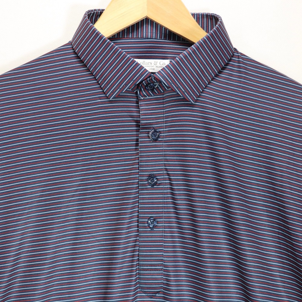 Collars & Co Polo Mens L Navy Blue Striped Featherweight Relaxed Golf Office